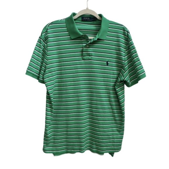 Polo Ralph Lauren Golf Polo Shirt Mens Large Green Stripe Short Sleeve Pony - Picture 1 of 8